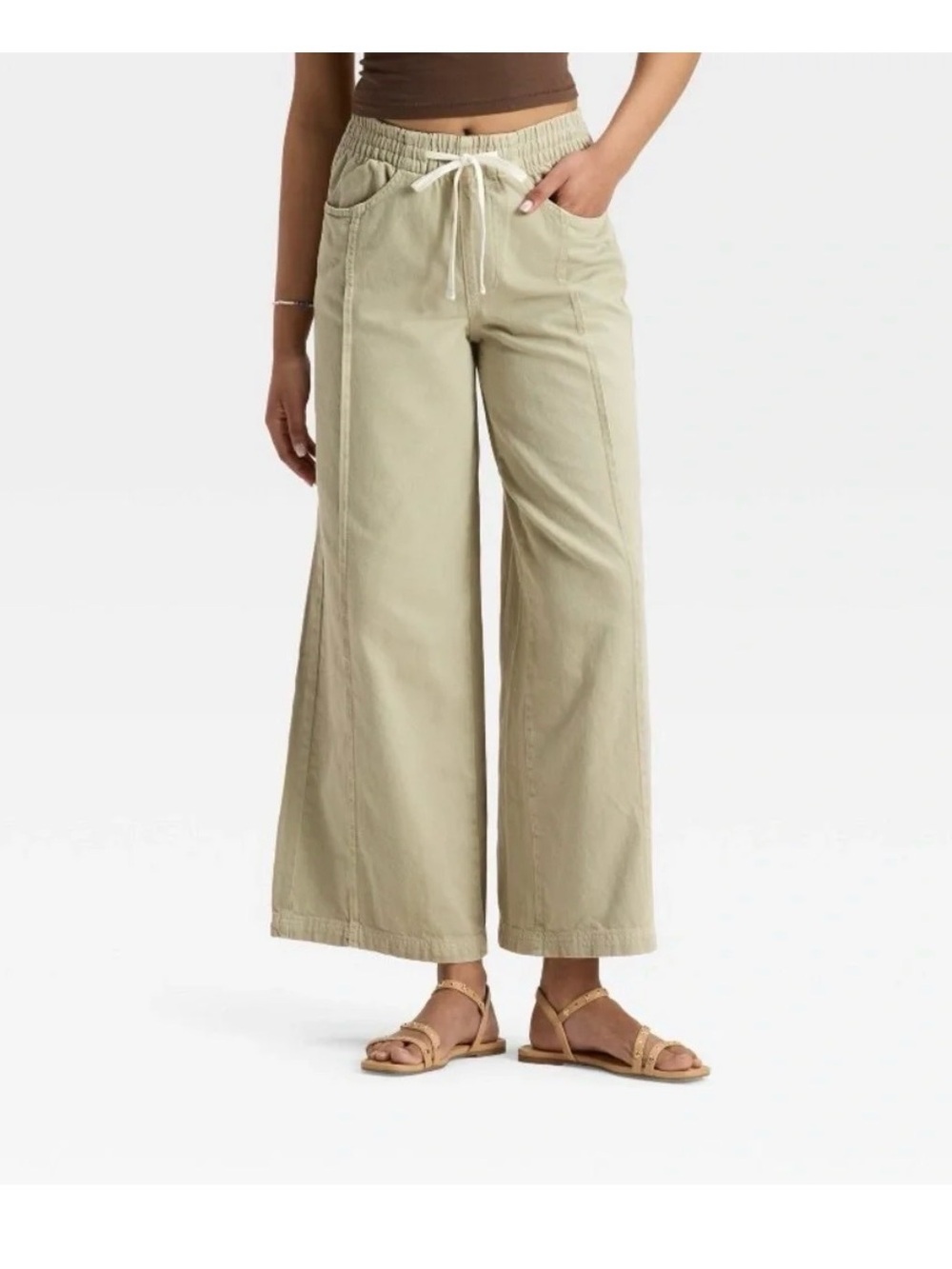 Size XX-Large High Rise Drawstring Wide Leg Relaxed Fit - Khaki Green